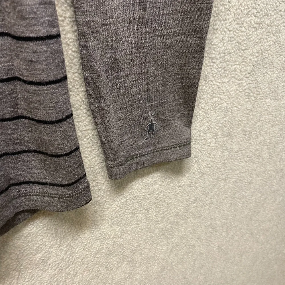 Smartwool Mens Pullover Sweater Gray‎ Striped Merino Wool Half Zip Long Sleeve M